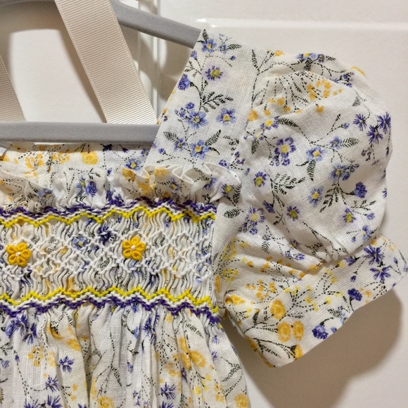 SOLD vintage style, yellow, smocked dress - Picture 2 of 2